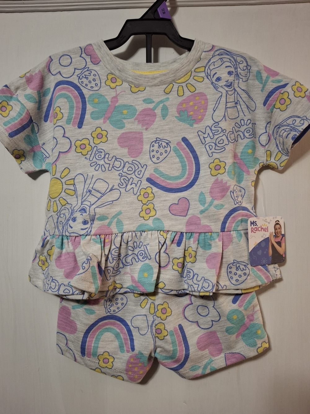 Ms. Rachel Pastel Rainbow & Hearts Kids Top And Shorts Set